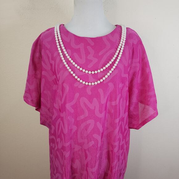 Risa Ann Vintage Midi Shift Dress Shift Size 24.5 Attached Necklace Magenta - Picture 2 of 10